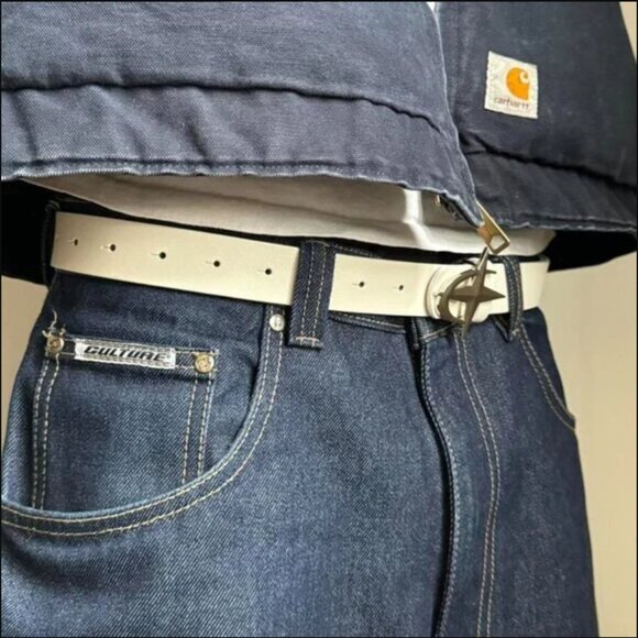 chrome star futuristic emblem white and silver slim belt - Picture 5 of 7